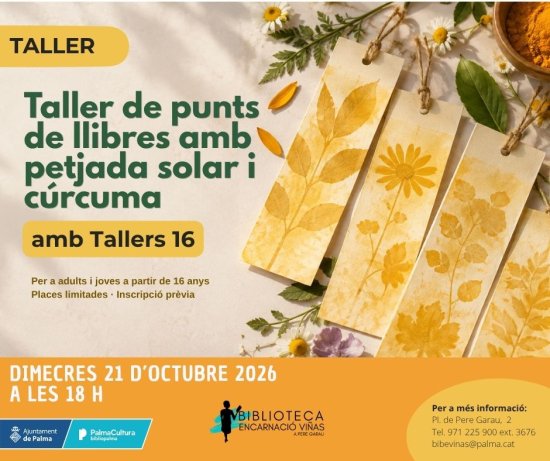 Puntos de libros con huella solar y cúrcuma, con Tallers16